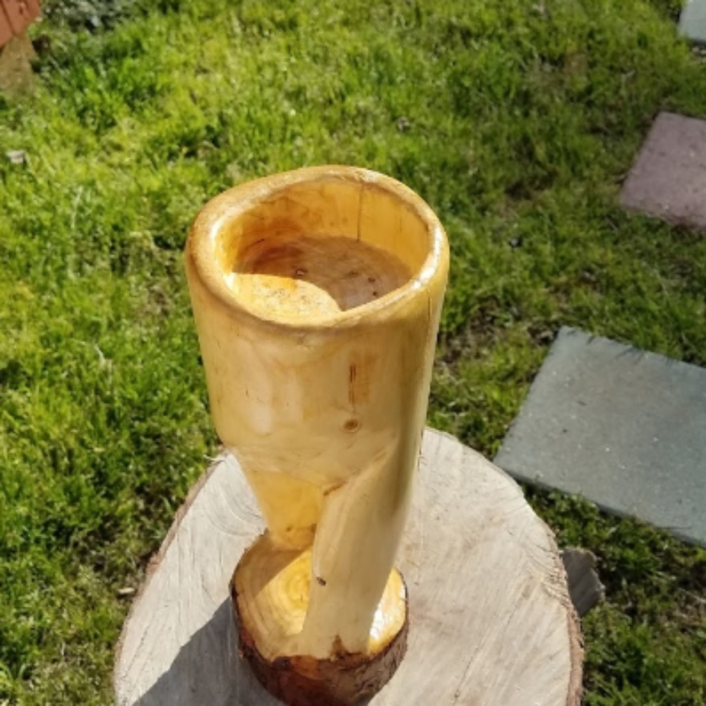Hand Carved Tree Log Wood Twisted Candle Holder